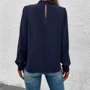 Elegant Mock NeckPuff Sleeve Blouse